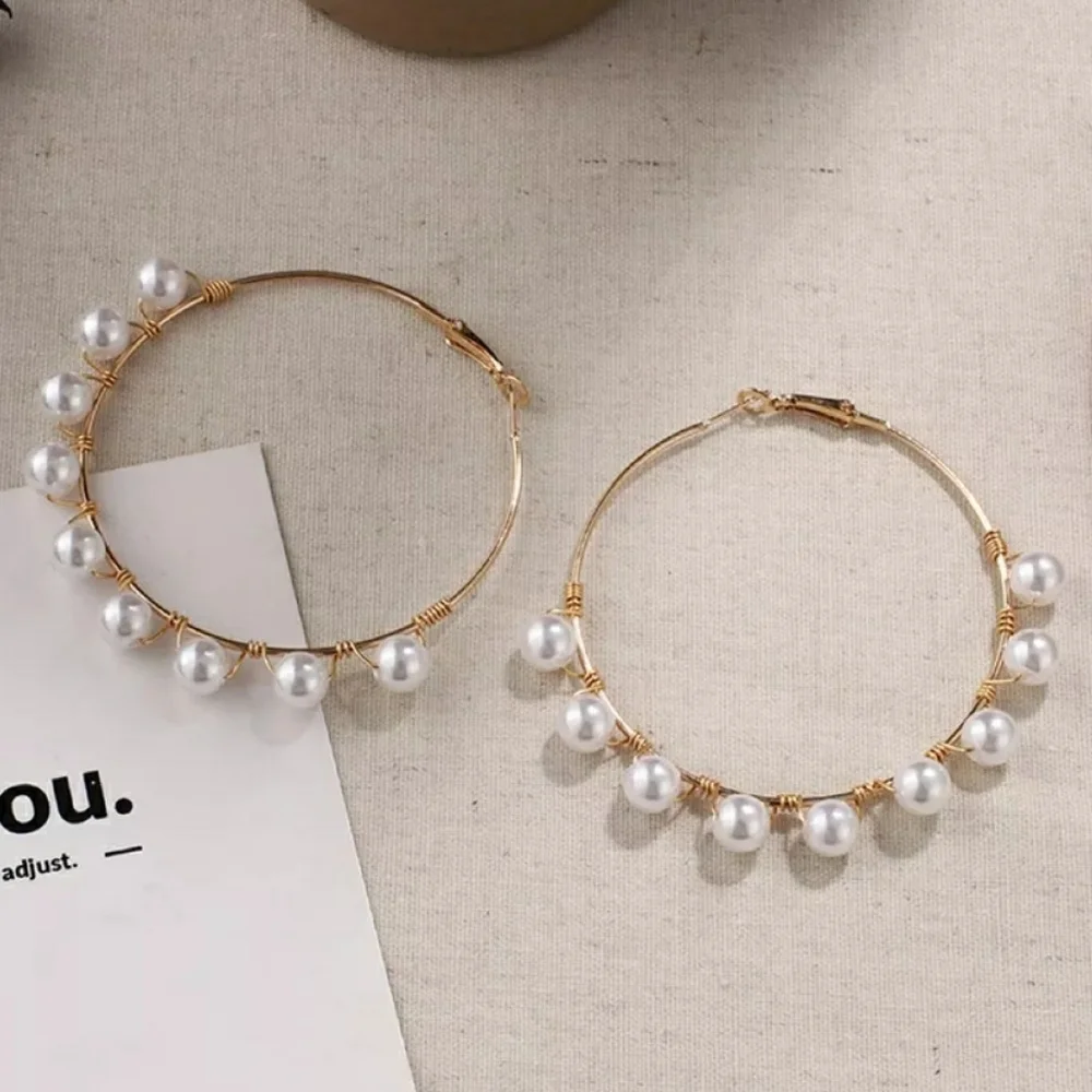 White Pearl Hoop Earrings Fashion Jewelry 2.75 Fashion Statement Accessories
